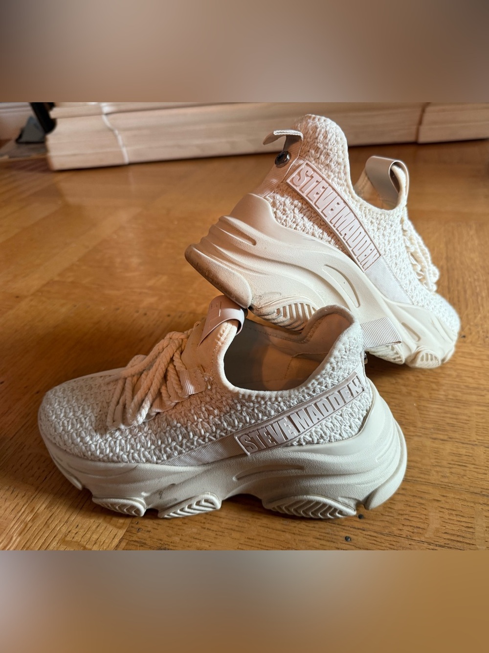 Steve Madden Cream Knit Platform Sneakers